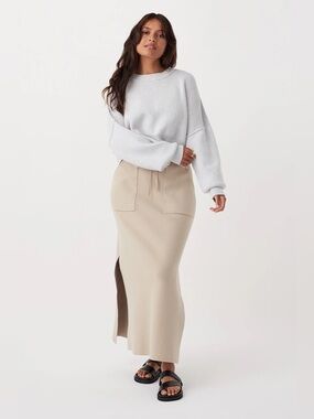 ARCAA Organic Cotton Beige Maxi Knit Skirt with Side Slits - Women